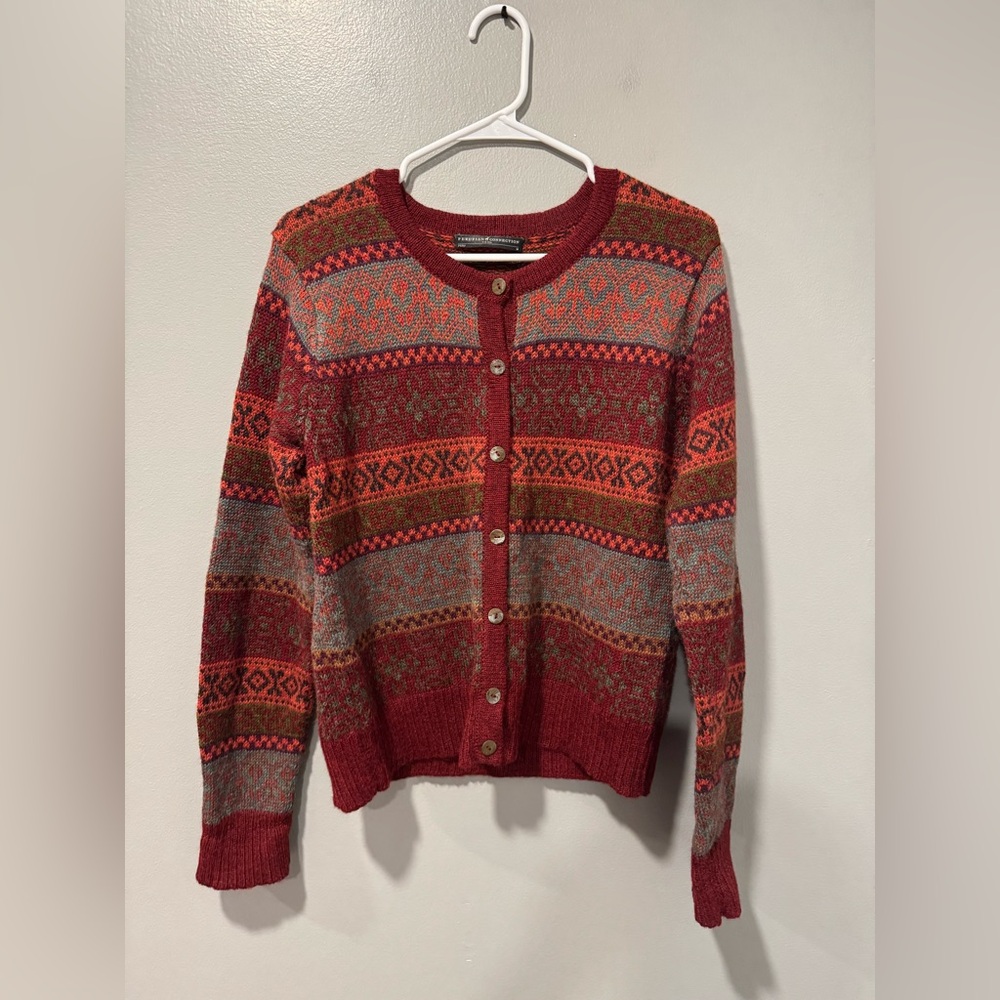 Peruvian Connection Fair Isle Alpaca Wool Button Down Cardigan Size Medium